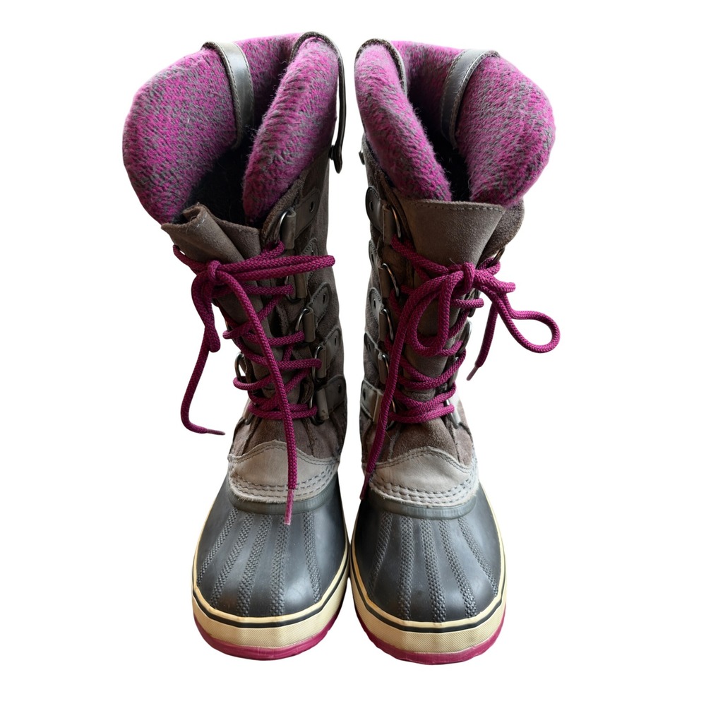 Sorel Joan of Arctic Waterproof Winter Boots Womens 6 Gray Magenta Excellent